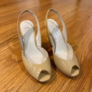 Michael Kors Beige Patent Peep-Toe Heels